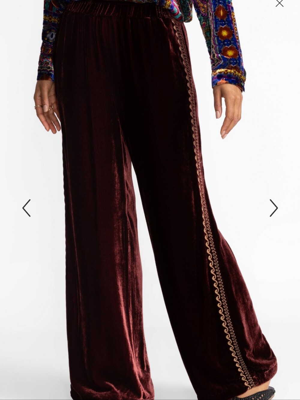 New Johnny Was Pants Women's S Wide Leg Velvet Burgundy Pants Silk Blend Fall